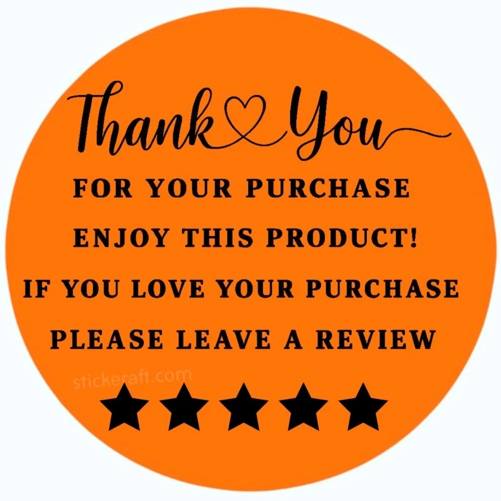 Thank You for Purchase Stickers – 2 Inch, 5 Star Review Labels – 100 PCS NEW